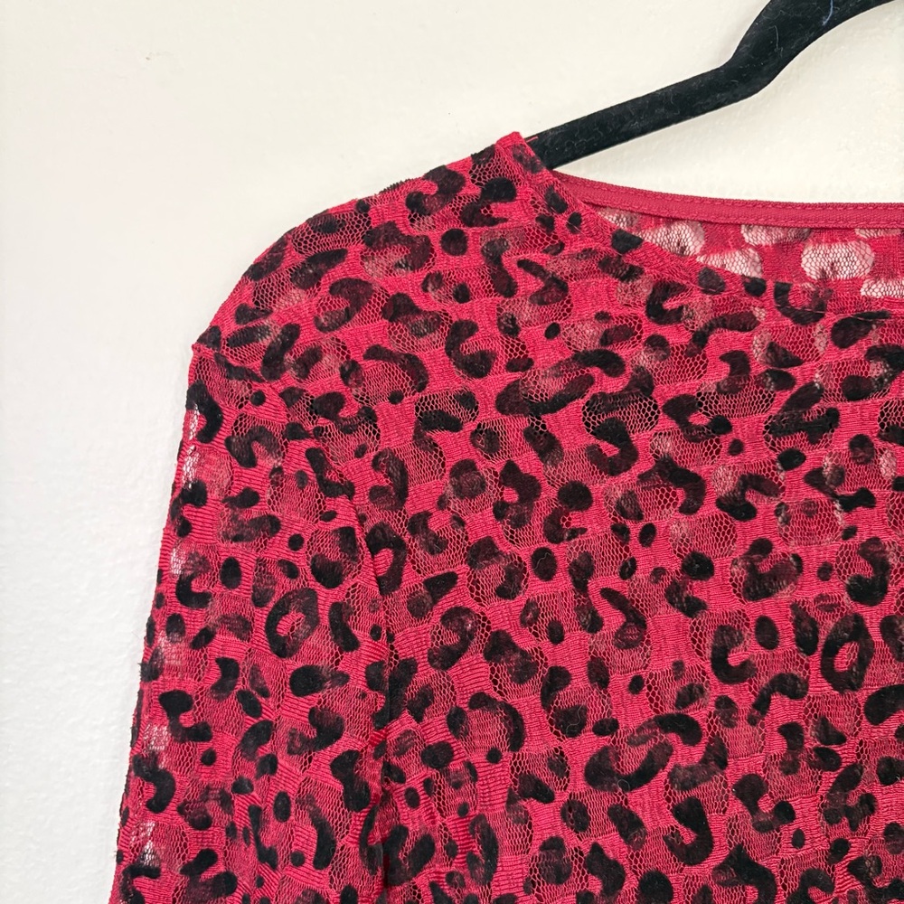 Cherie LA Red Velvet Sheer Animal Print Dress Size Large NWT - Picture 3 of 13